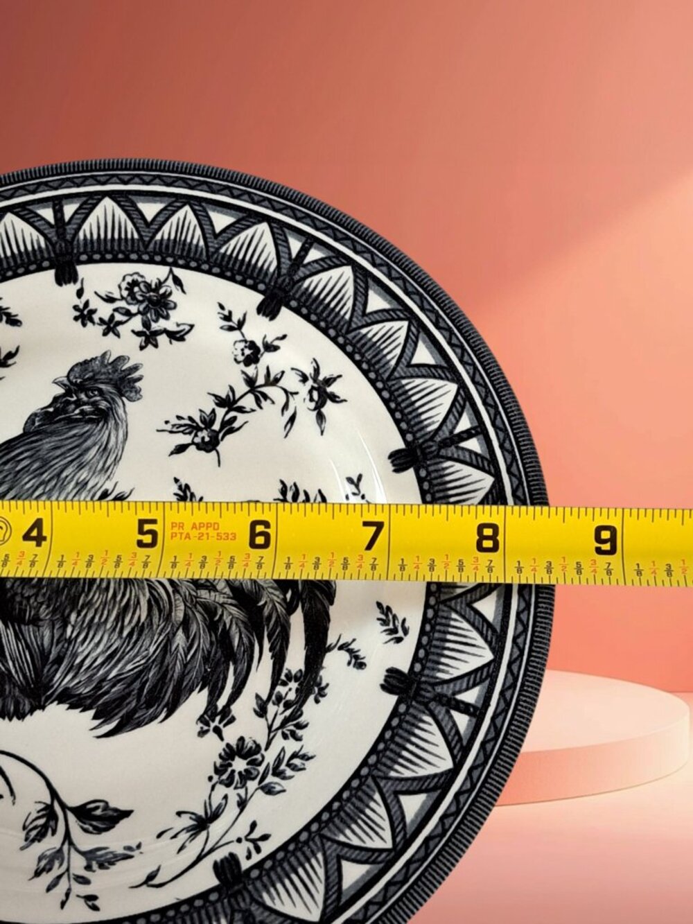 Churchill Black Rooster 8.5" Salad Plates Toile Floral Tassel Country Cottage - Picture 14 of 15